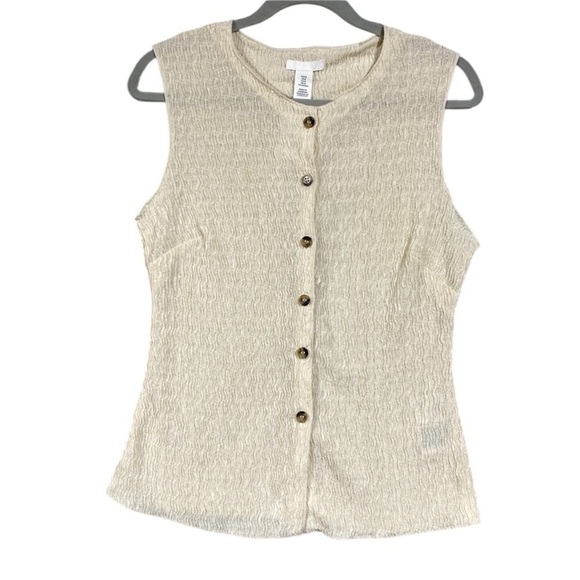 NEW H&M Button Up Vest Textured Jersey Waistcoat Dainty Size M Cream - Picture 1 of 7